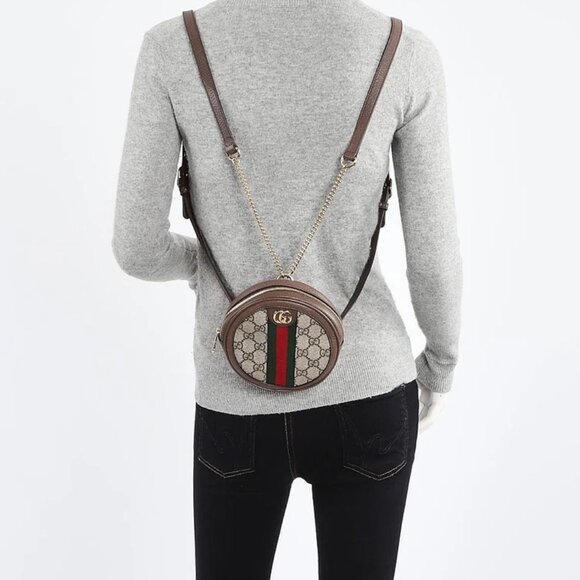 Gucci Beige/Ebony GG Canvas Ophidia Round Mini Backpack Bag - Picture 2 of 11